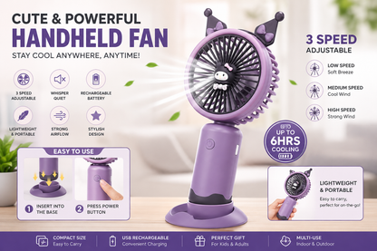 Cute and Powerful Handheld Fan — Stay Cool Anywhere, Anytime!