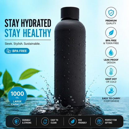 Matte Black Stainless Steel Water Bottle – Sleek, Modern &amp; Leak-Proof