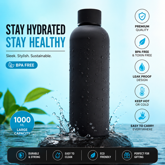 Matte Black Stainless Steel Water Bottle – Sleek, Modern &amp; Leak-Proof