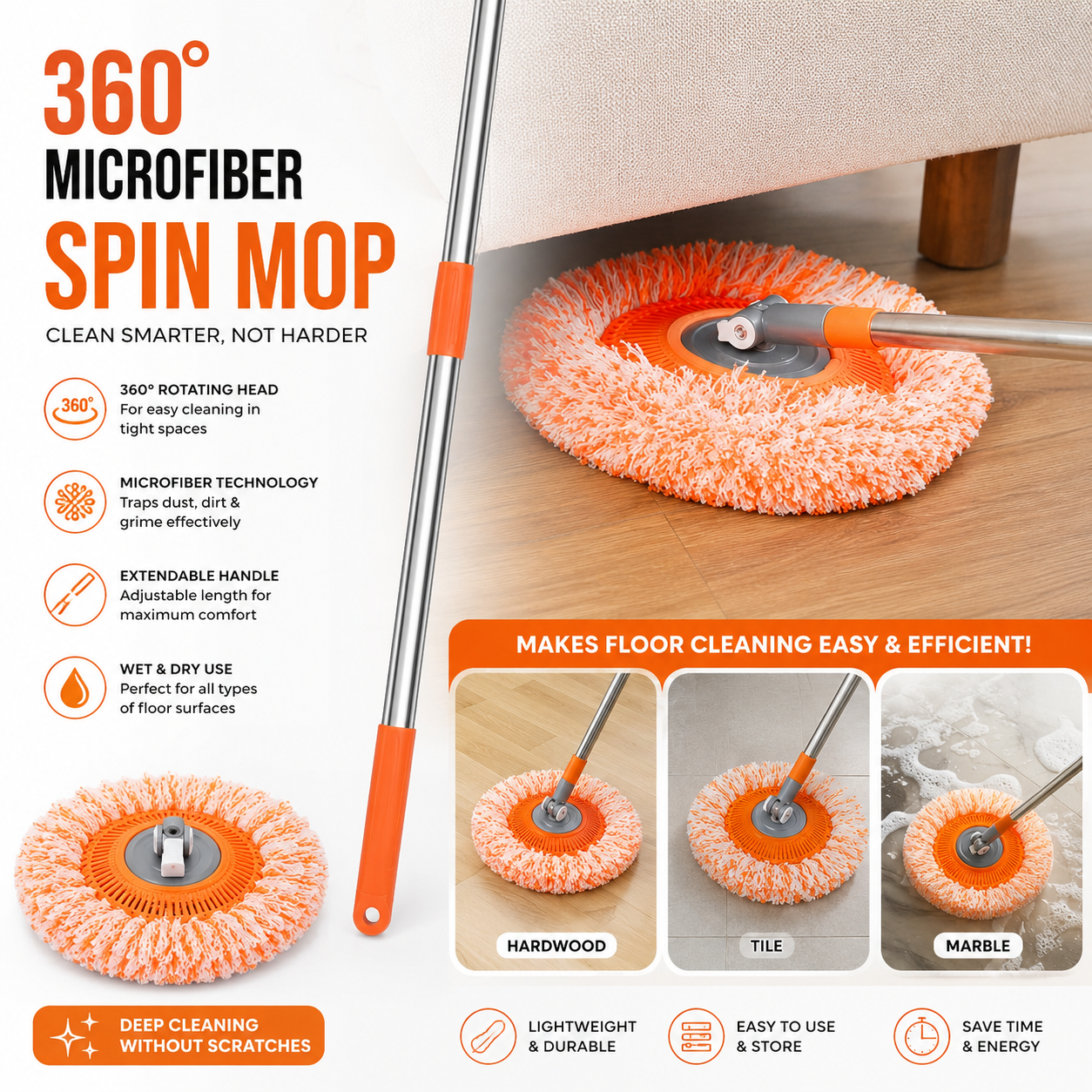 360° Microfiber Spin Mop – Deep Clean with Less Effort