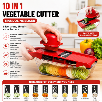 10-in-1 Vegetable Cutter &amp; Mandoline Slicer – Chop, Slice &amp; Grate with Ease