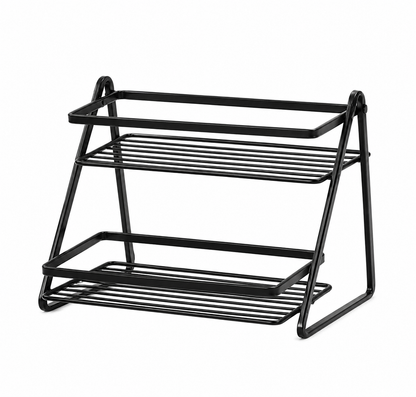 2-Tier Black Metal Storage Rack – Space-Saving Organizer