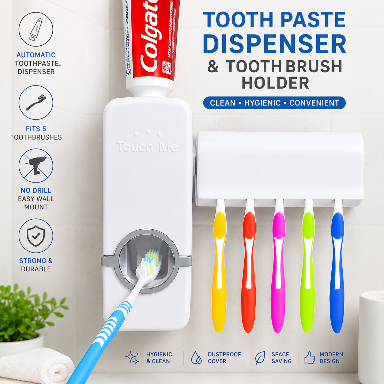 Automatic Toothpaste Dispenser with Toothbrush Holder