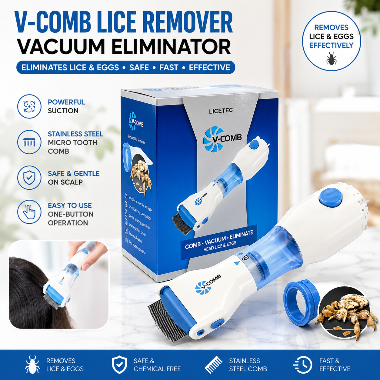 V-Comb Electronic Head Lice ; Egg Removal Comb