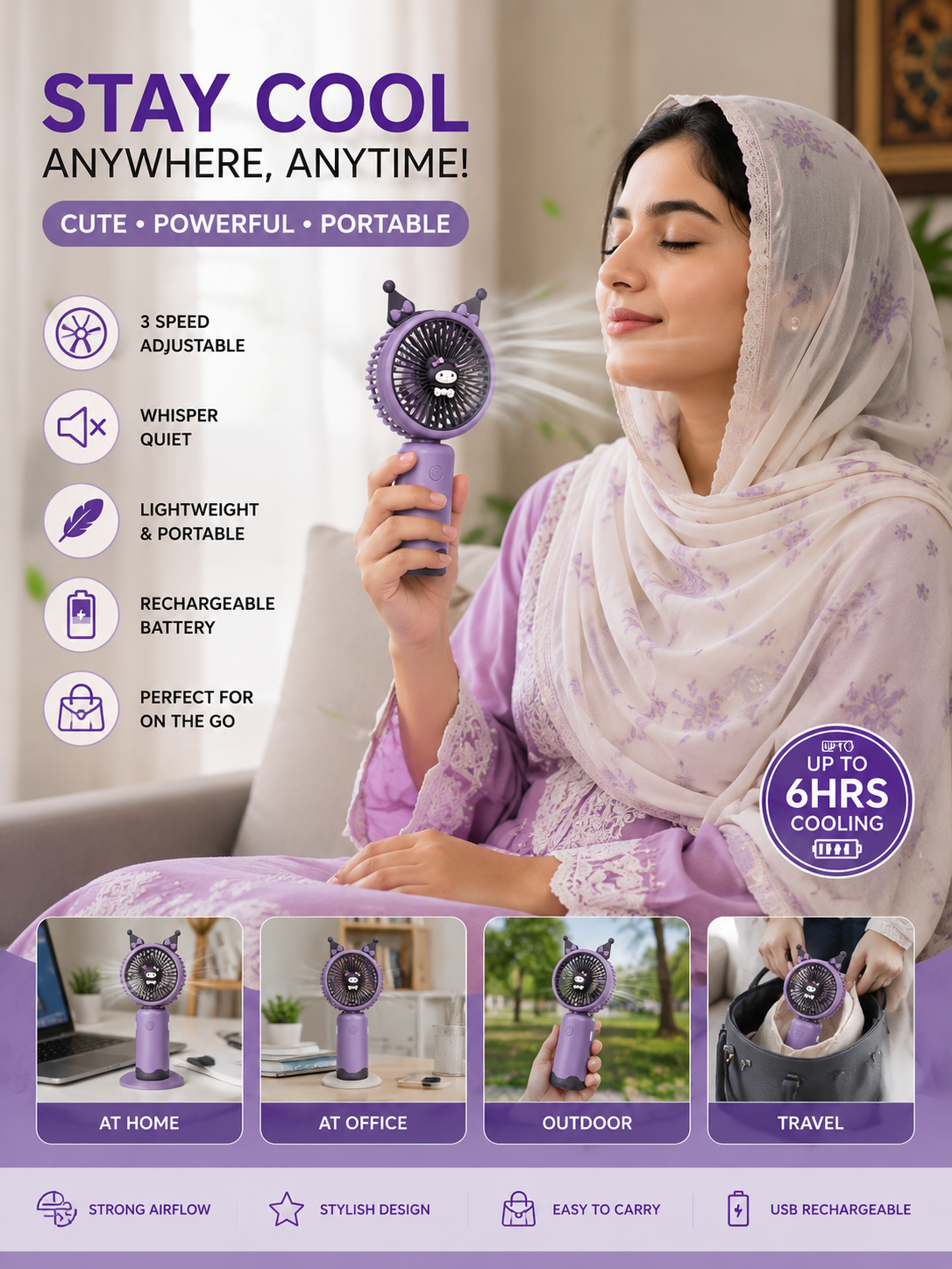 Cute and Powerful Handheld Fan — Stay Cool Anywhere, Anytime!