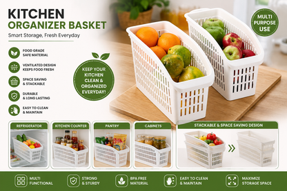 🧺 Multipurpose Storage Basket — Organize Your Fridge &amp; Kitchen Instantly!