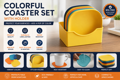 🍽️ Color-Coded Square Plates with Compact Caddy — Kitchen Organization Made Easy!