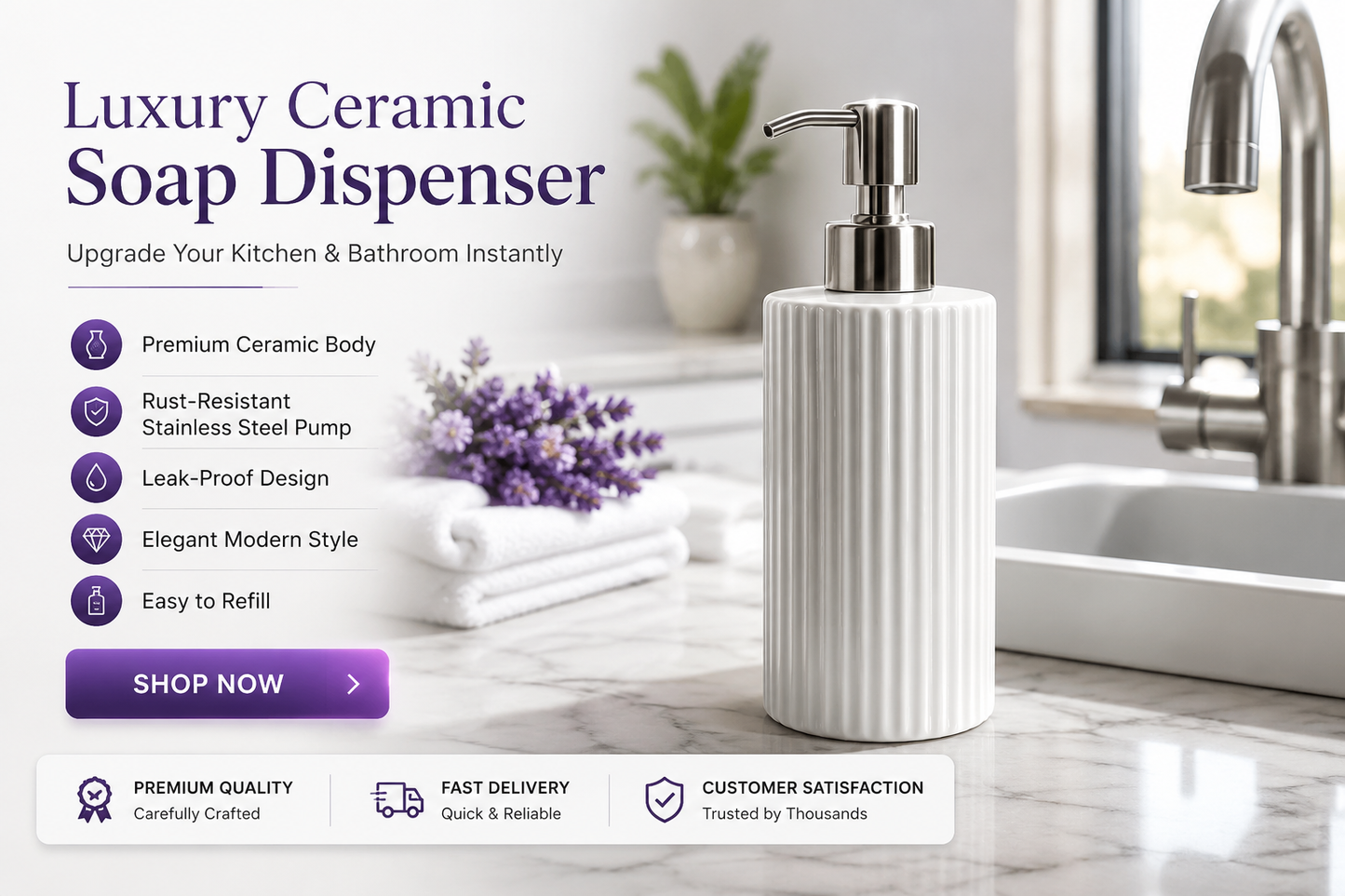 Luxury Ceramic Soap Dispenser – Elegant, Rust-Free &amp; Leak-Proof