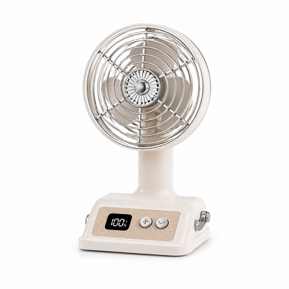 Retro Desk Fan – Rechargeable Mini Fan with Digital Display