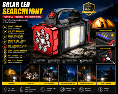 Solar Searchlight – Rechargeable LED Torch with Solar &amp; USB Charging