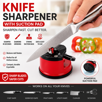 Knife Sharpener with Suction Pad – Sharpens Knives in Seconds