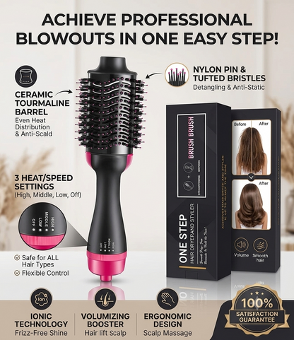 3-in-1 Hot Air Brush – Hair Dryer, Straightener &amp; Volumizer in One