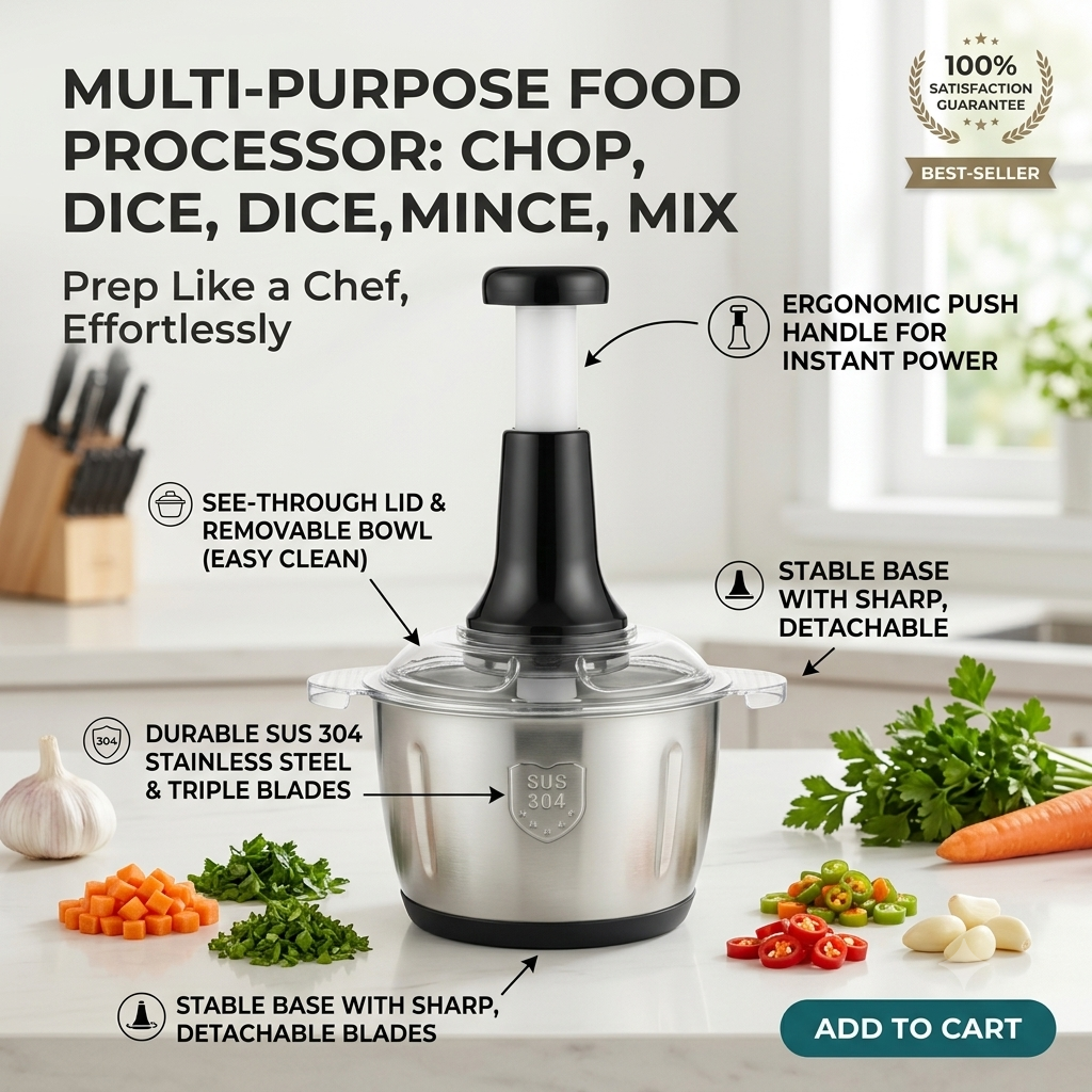 Multi-Purpose Food Processor – Chop, Dice, Mince &amp; Mix with Ease