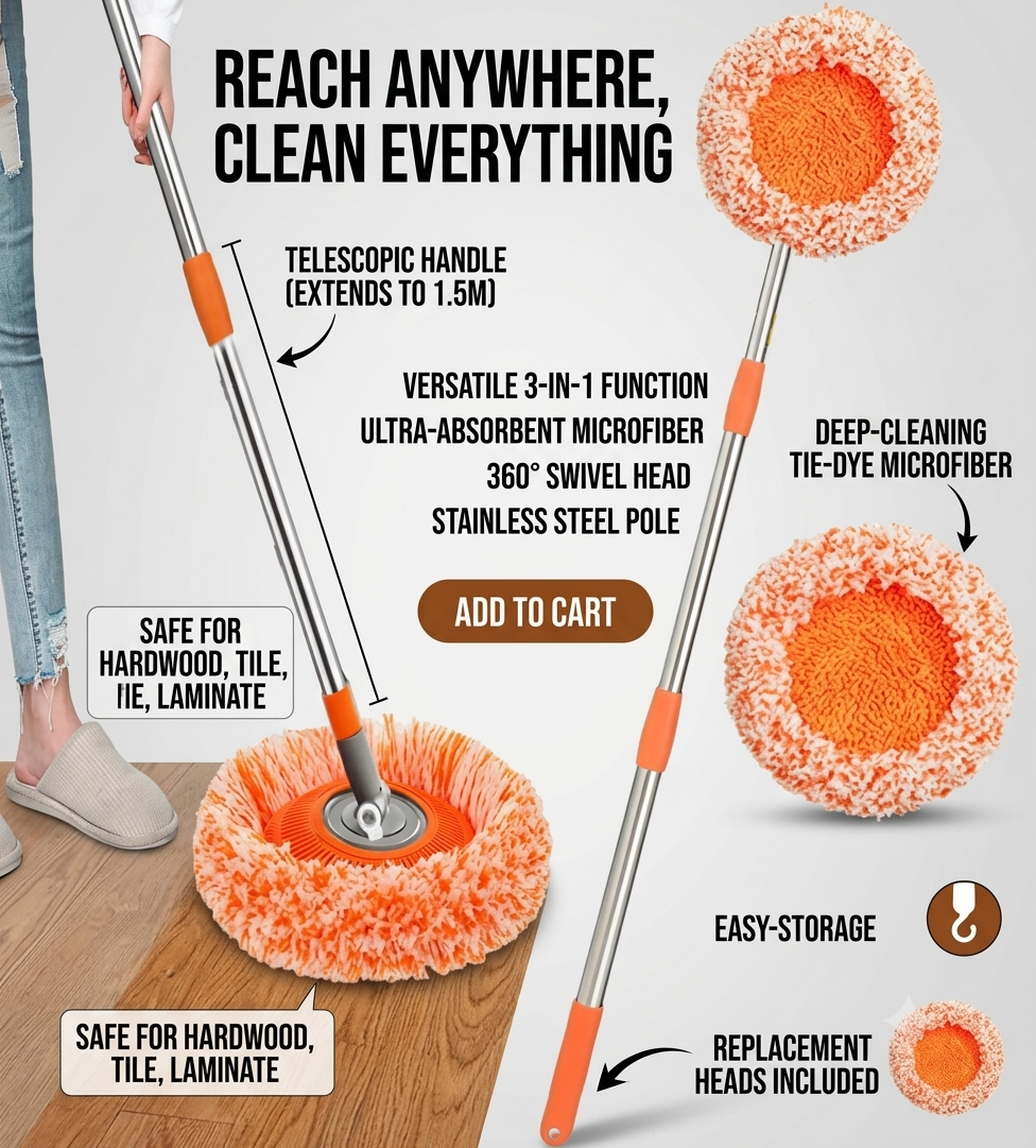 360° Microfiber Spin Mop – Deep Clean with Less Effort