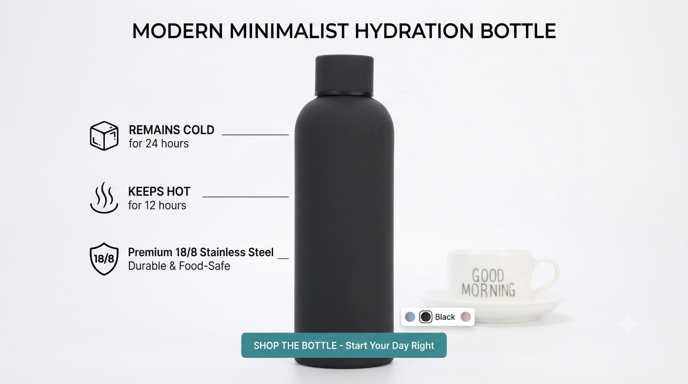 Matte Black Stainless Steel Water Bottle – Sleek, Modern &amp; Leak-Proof