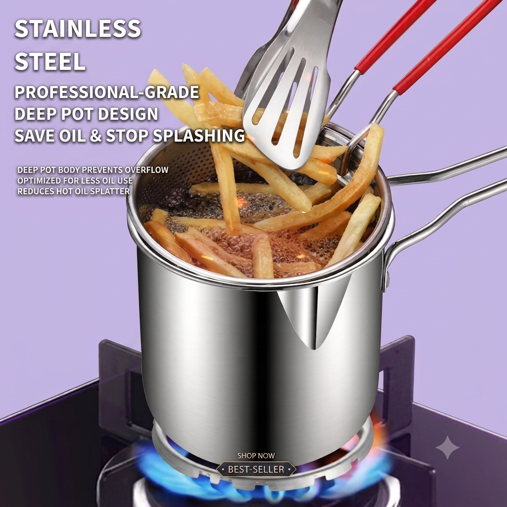 🍳 Stainless Steel Deep Frying Pot – Cook Crispy Meals with Less Mess