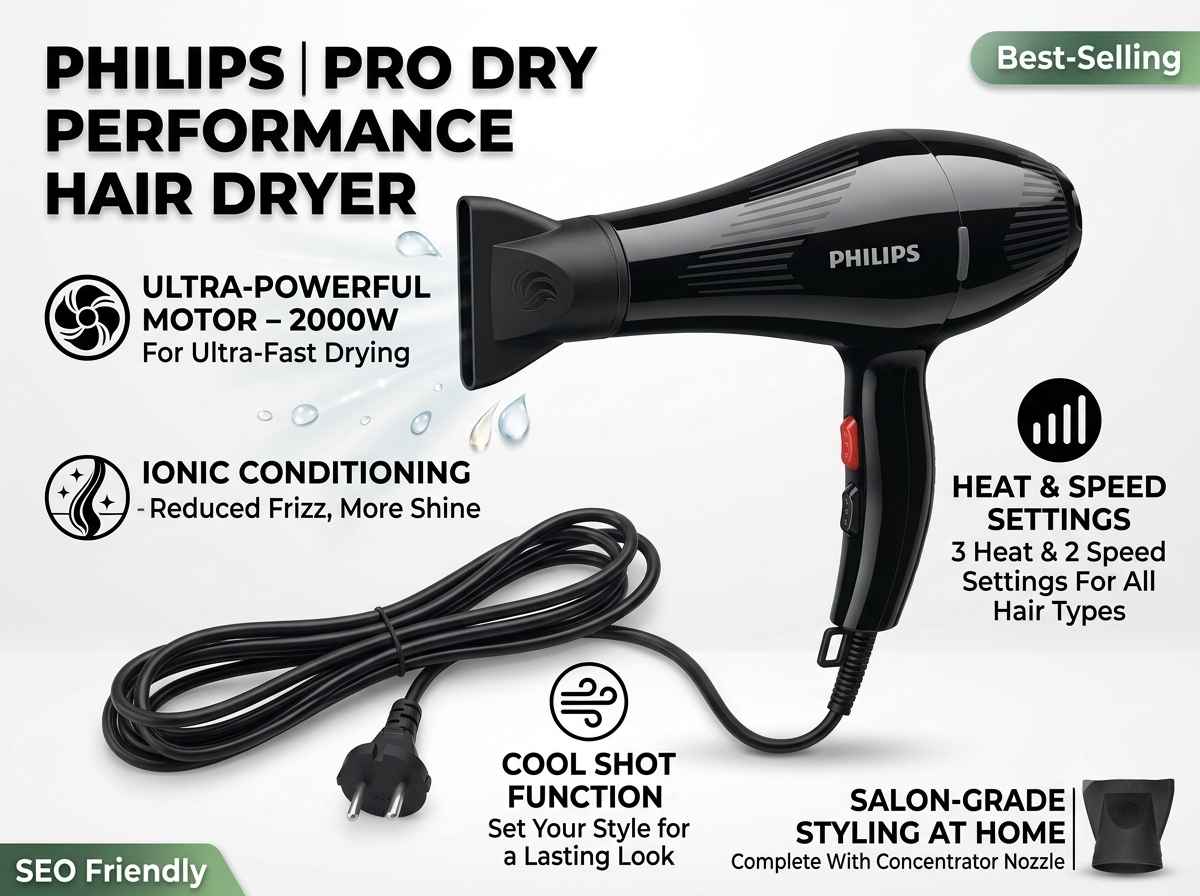 Philips Professional Hair Dryer – Powerful, Fast Drying, Salon-Style