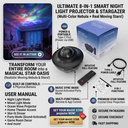 Smart Star Projector – Galaxy Light with Bluetooth Speaker &amp; Remote