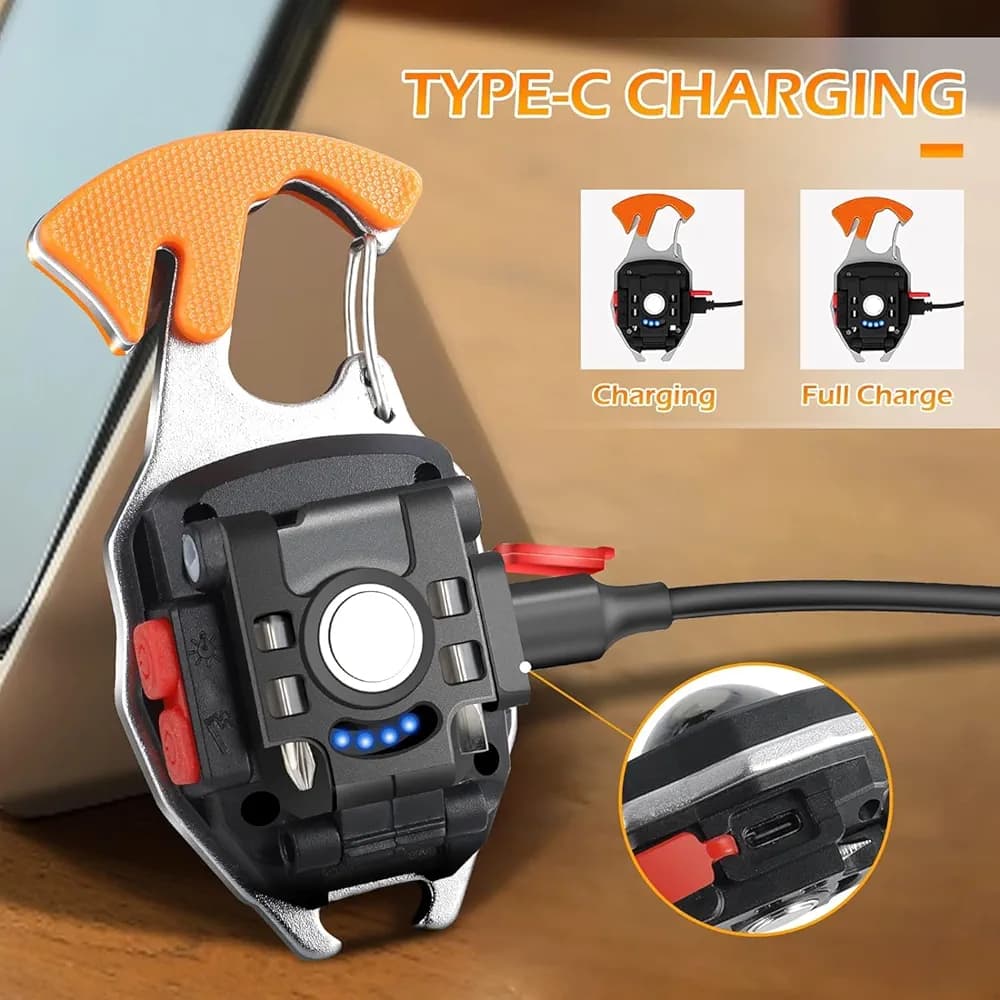 Electric Key Chain Light, Screwdriver, cigarette Lighter, Whiste, Window-Breaking Hammer,Seat Belt Cutter, Magnetic Adsorption*