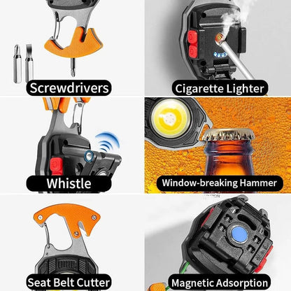 Electric Key Chain Light, Screwdriver, cigarette Lighter, Whiste, Window-Breaking Hammer,Seat Belt Cutter, Magnetic Adsorption*