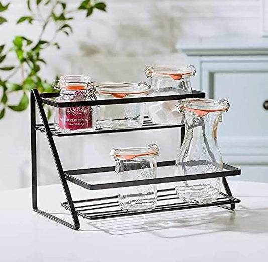 2-Tier Black Metal Storage Rack – Space-Saving Organizer