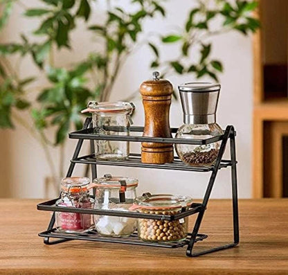 2-Tier Black Metal Storage Rack – Space-Saving Organizer
