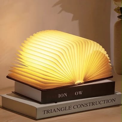 LED Wooden Book Lamp – 3D Folding Night Light with USB Recharge