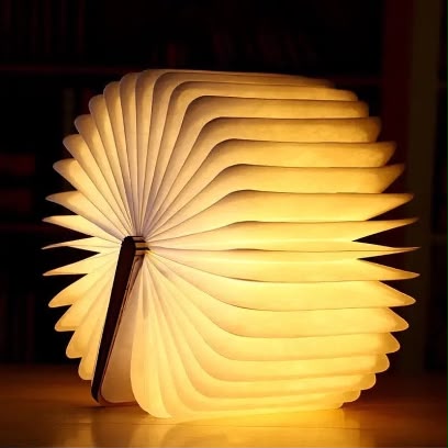 LED Wooden Book Lamp – 3D Folding Night Light with USB Recharge