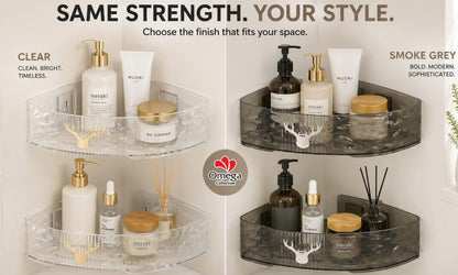 No-Drill Corner Shower Shelf – Bathroom Organizer with Hooks