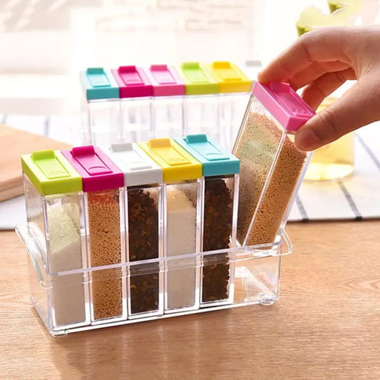 6-Piece Spice Jar Set with Tray – Seasoning Storage Organizer
