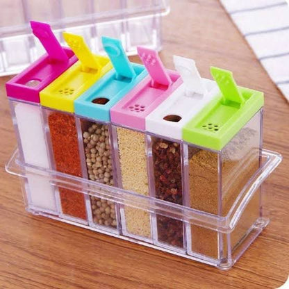 6-Piece Spice Jar Set with Tray – Seasoning Storage Organizer