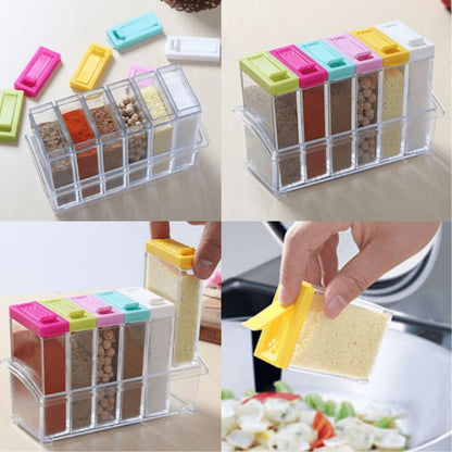 6-Piece Spice Jar Set with Tray – Seasoning Storage Organizer