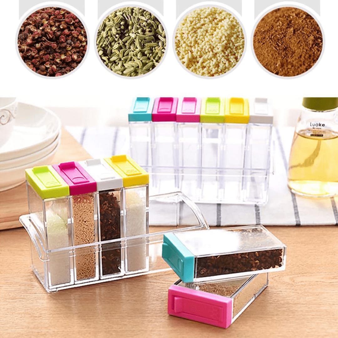 6-Piece Spice Jar Set with Tray – Seasoning Storage Organizer