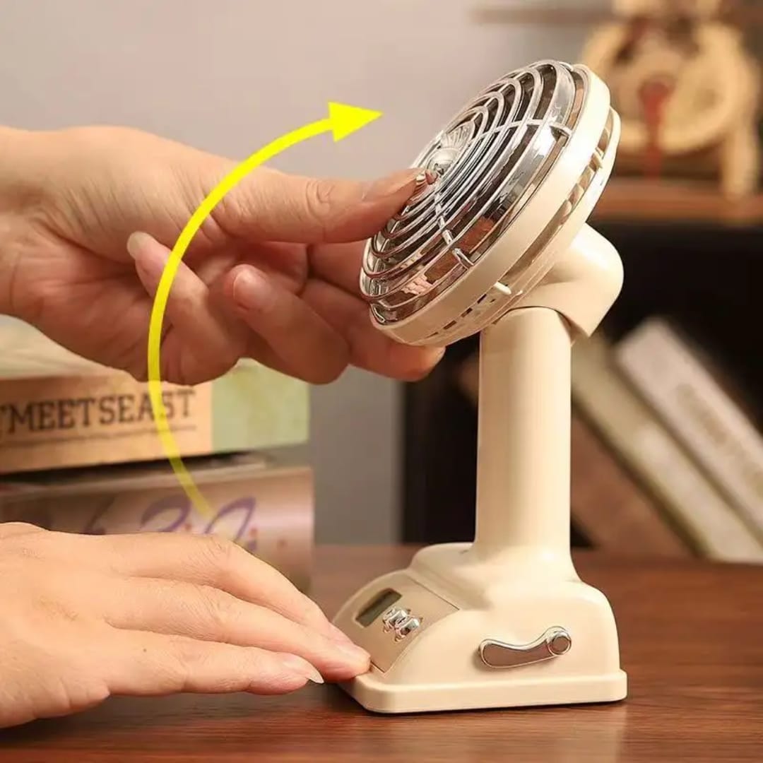 Retro Desk Fan – Rechargeable Mini Fan with Digital Display