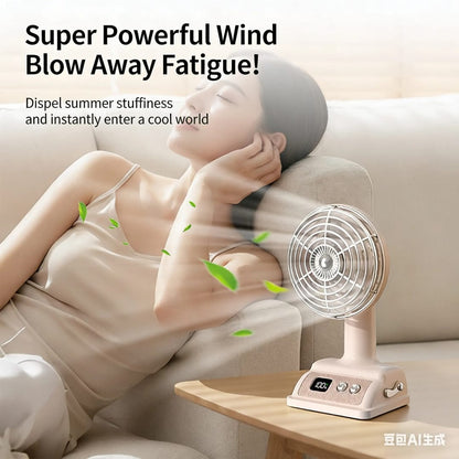 Retro Desk Fan – Rechargeable Mini Fan with Digital Display