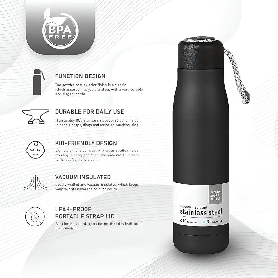 Vacuum Insulated Stainless Steel Bottle – Hot 10 Hrs, Cold 30 Hrs