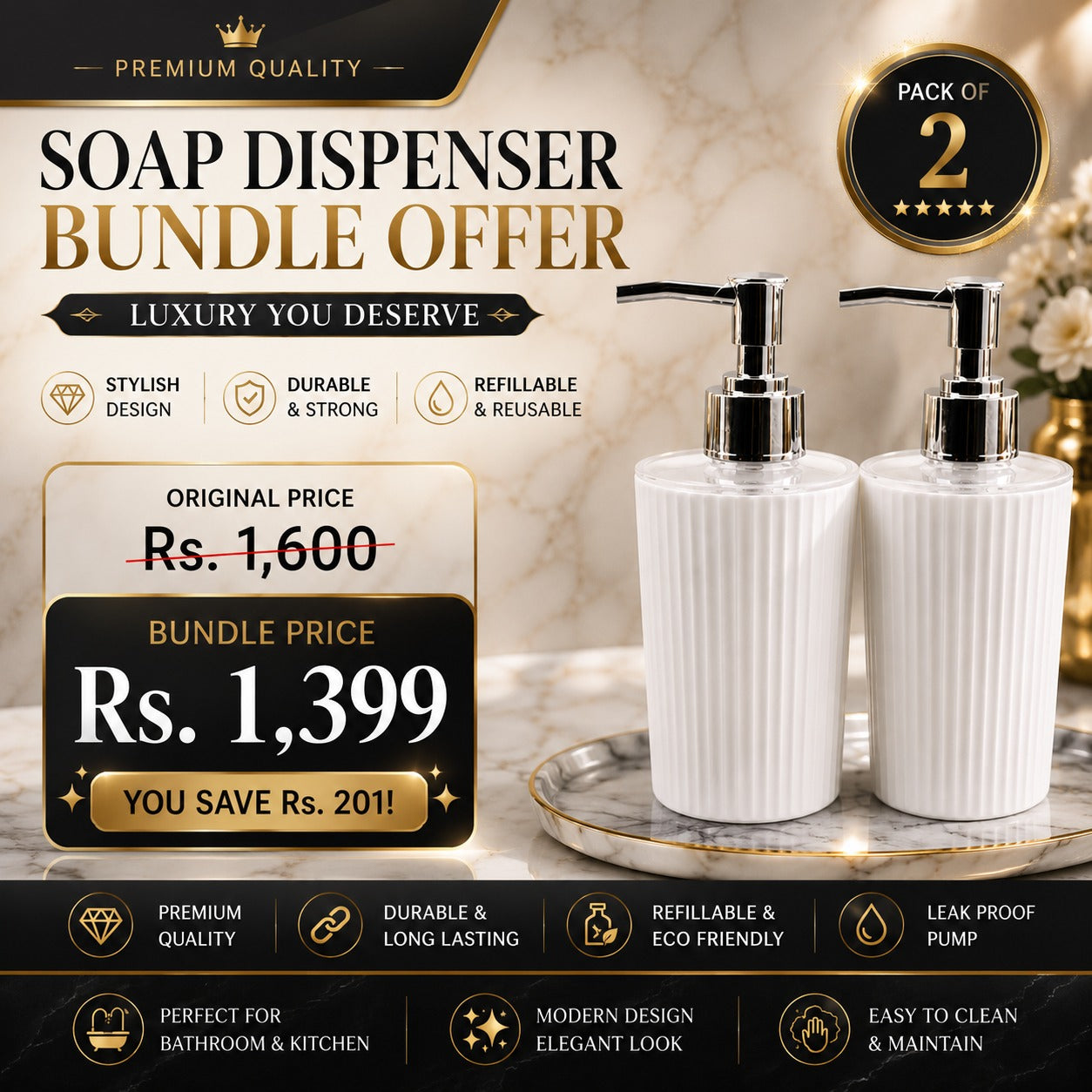 Ribbed Ceramic Soap Dispenser – Elegant Bathroom & Kitchen Essential