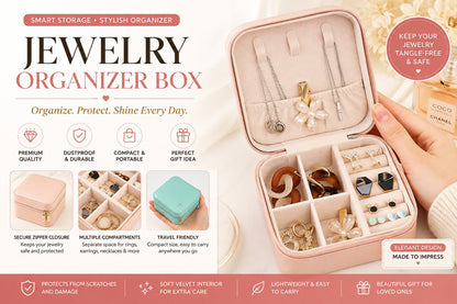 Portable Jewelry Organizer Box – Compact Travel Storage Case