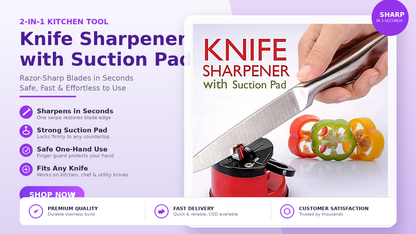 Knife Sharpener with Suction Pad – Sharpens Knives in Seconds
