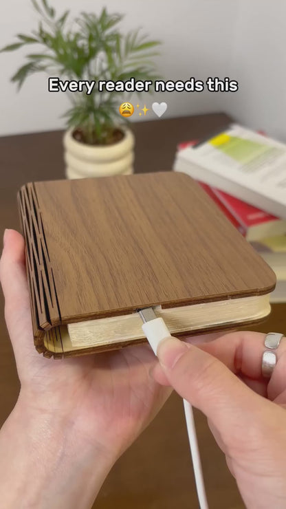 LED Wooden Book Lamp – 3D Folding Night Light with USB Recharge